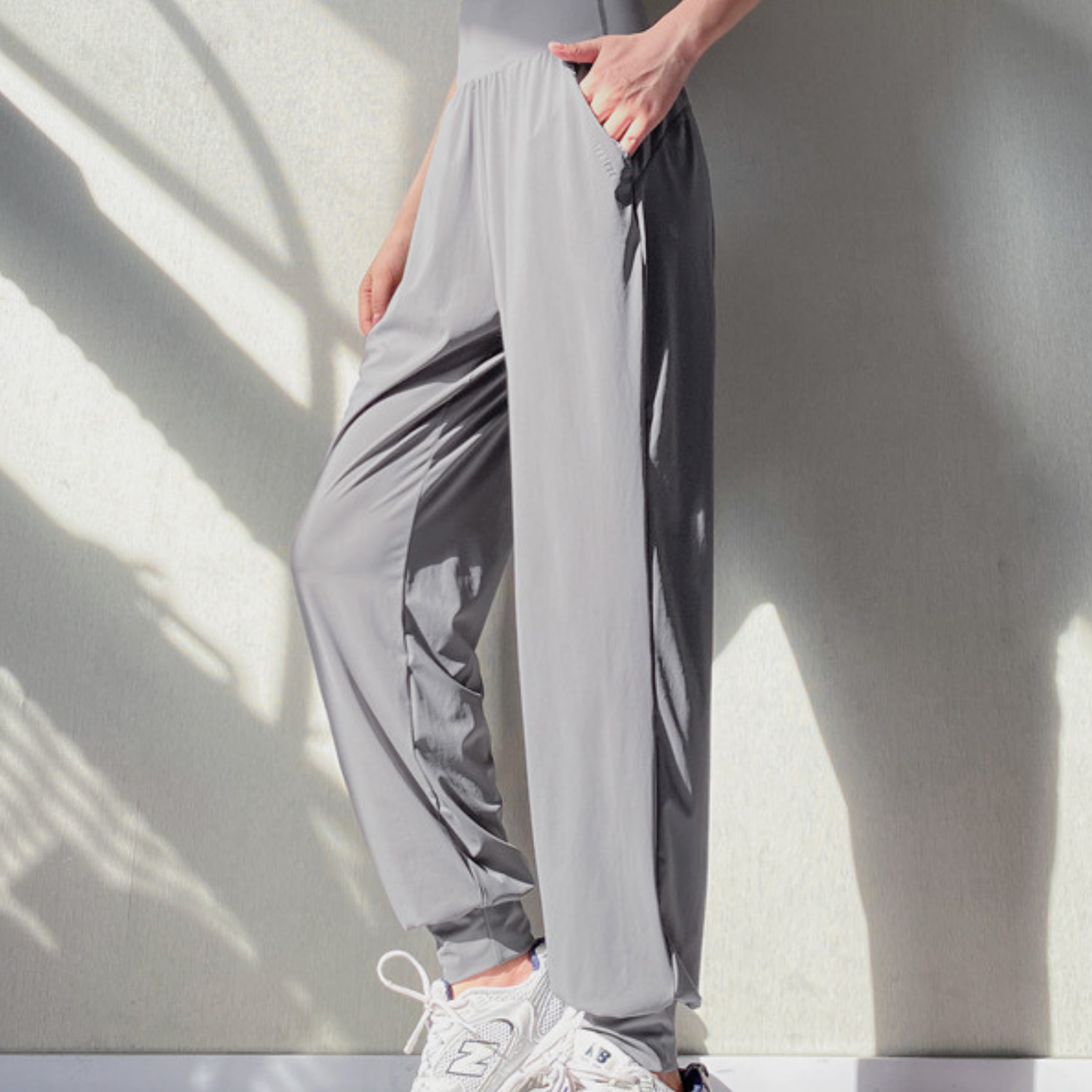 接触冷感 ハイウエスト ストレッチロングパンツ