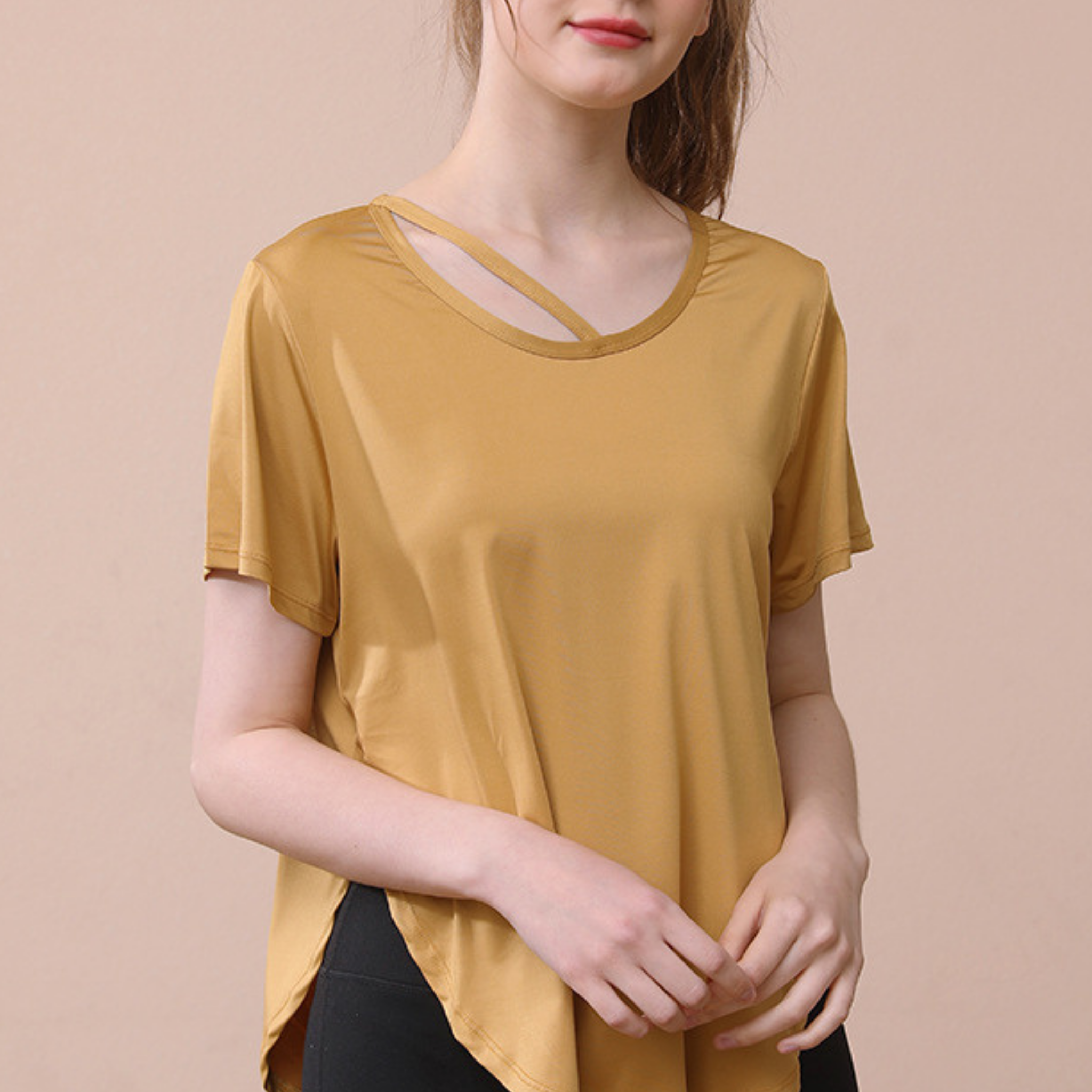 リラックスフィット サイドスリット ヨガ Tシャツ S~3XL
