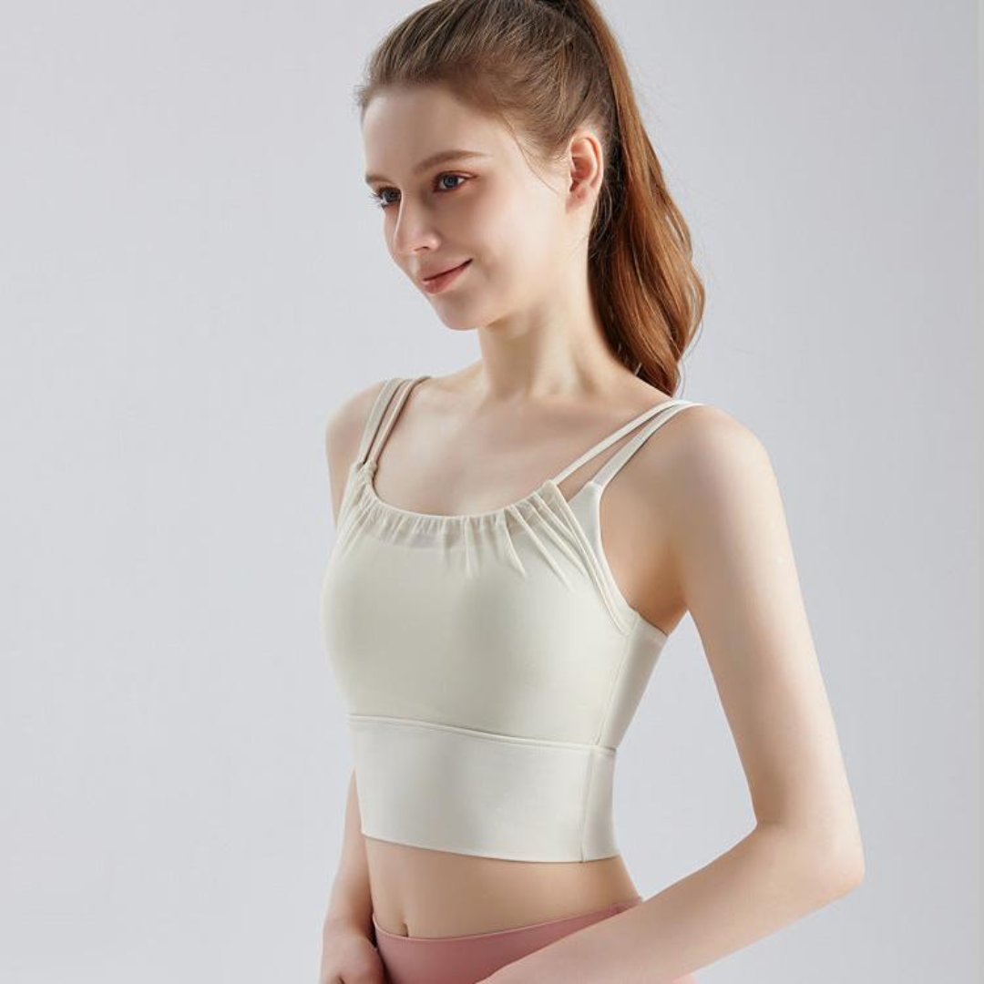 ハイホールド メッシュレイヤード 一体型カップ付き スポーツブラ