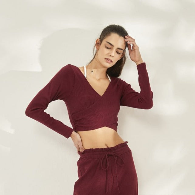 フロントクロス 長袖ヨガトップス