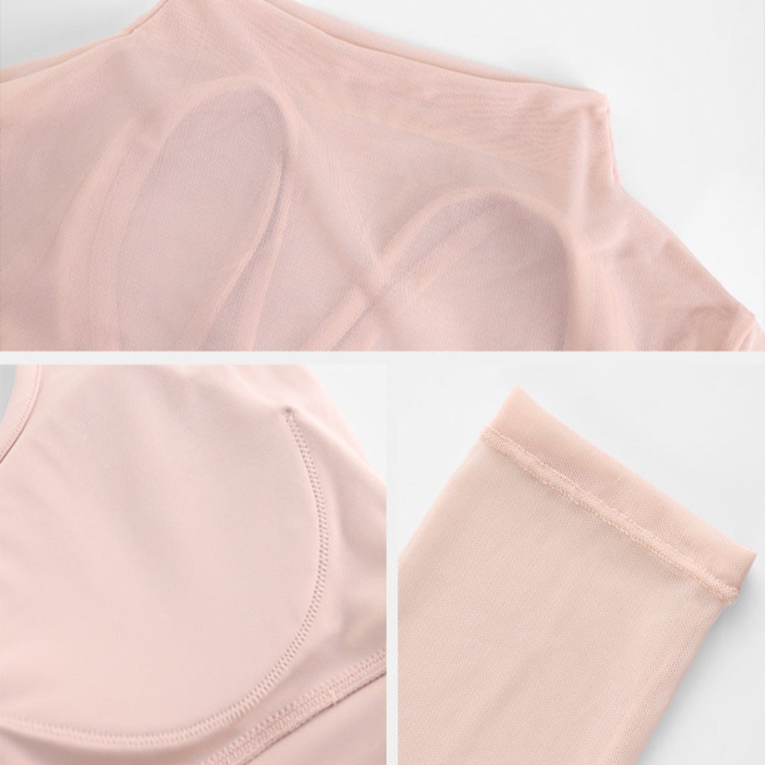 一体型カップ付き フェイクツーピース長袖 フィットネスウェア