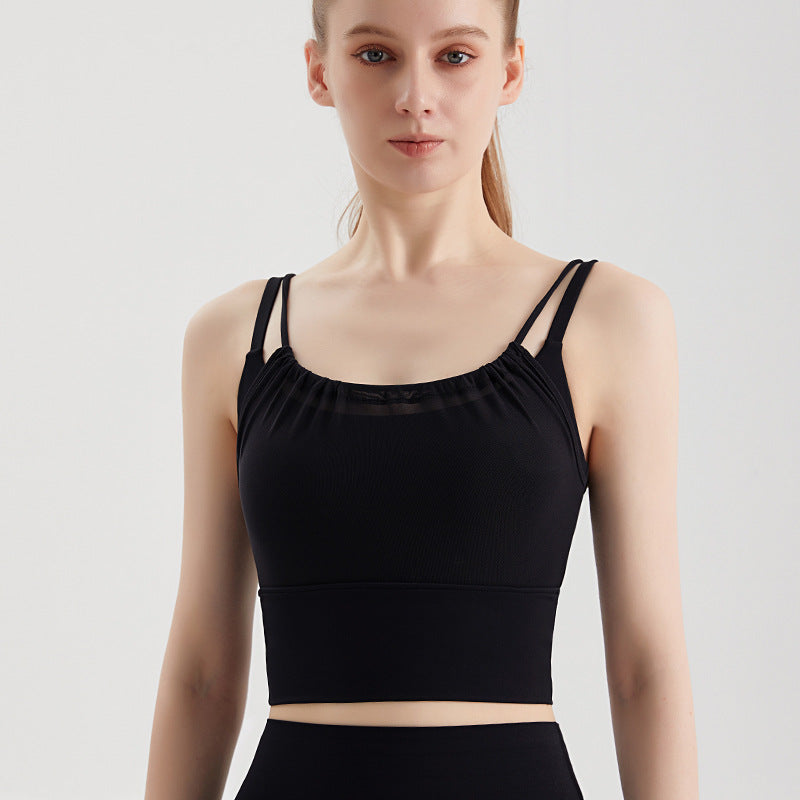 ハイホールド メッシュレイヤード 一体型カップ付き スポーツブラ