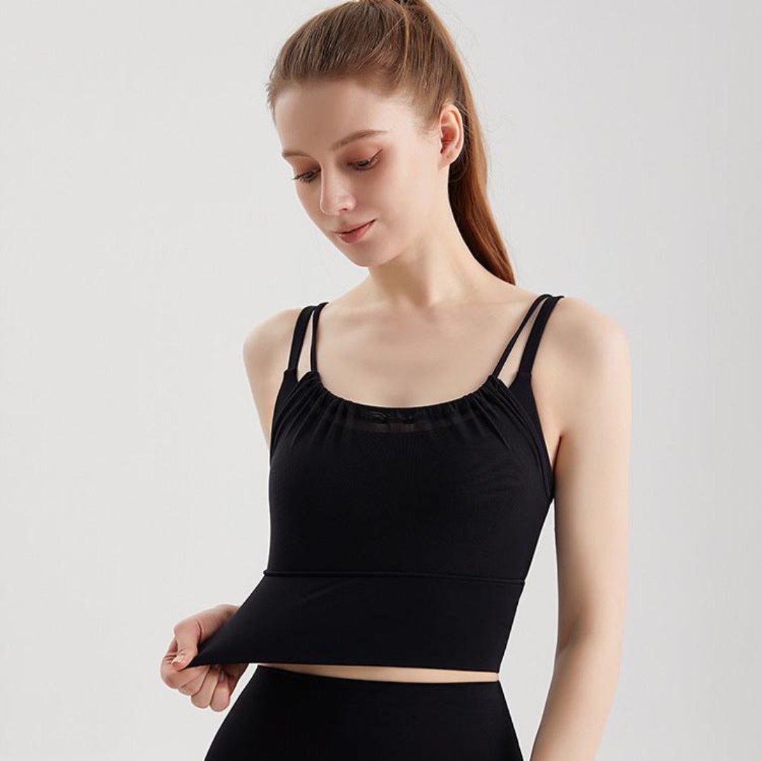 ハイホールド メッシュレイヤード 一体型カップ付き スポーツブラ