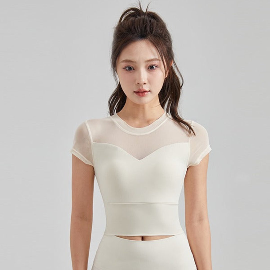 シースルーメッシュ 一体型カップ付き 半袖ブラキャミ