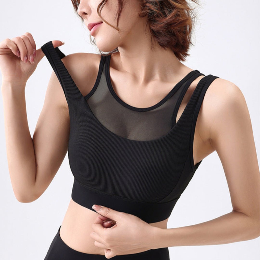 ハイホールド フェイクツーピース ダブルストラップ スポーツブラ