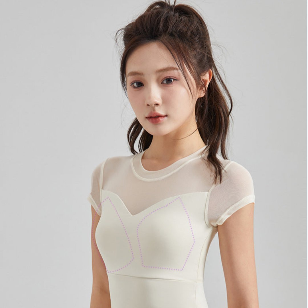 シースルーメッシュ 一体型カップ付き 半袖ブラキャミ