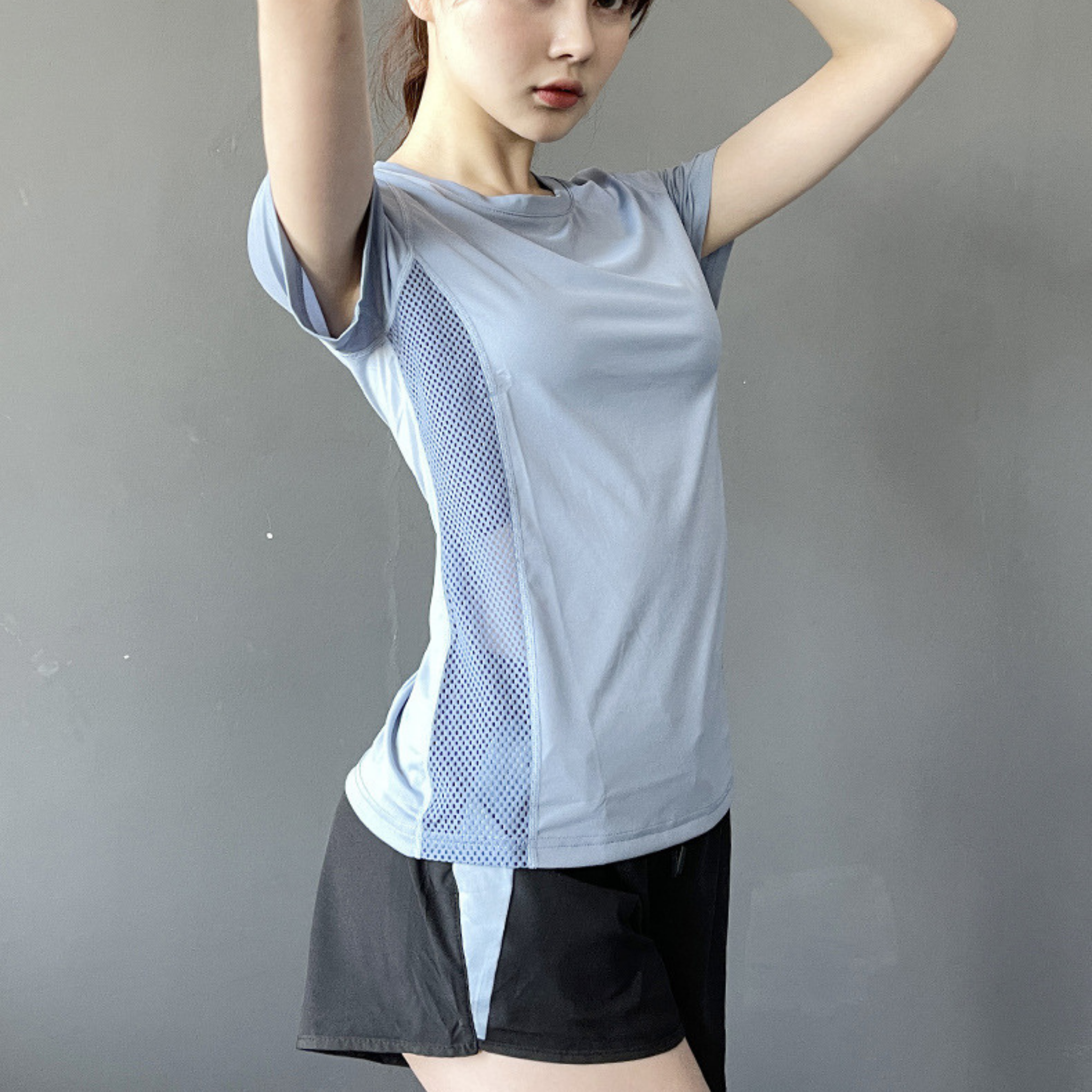 サイド＆バック　メッシュ　スリムフィット　半袖Tシャツ　S～3XL