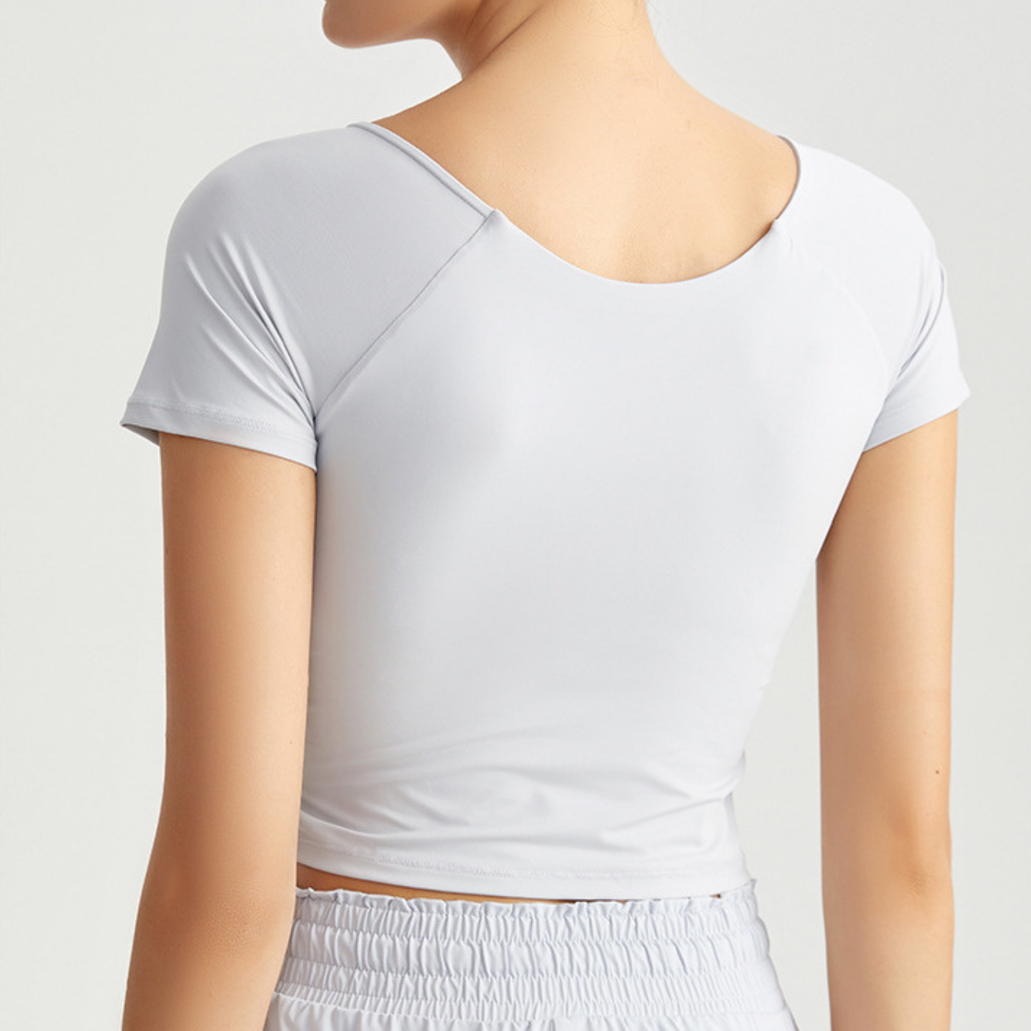 ラウンドネック　クロスメッシュ　ヨガトップス