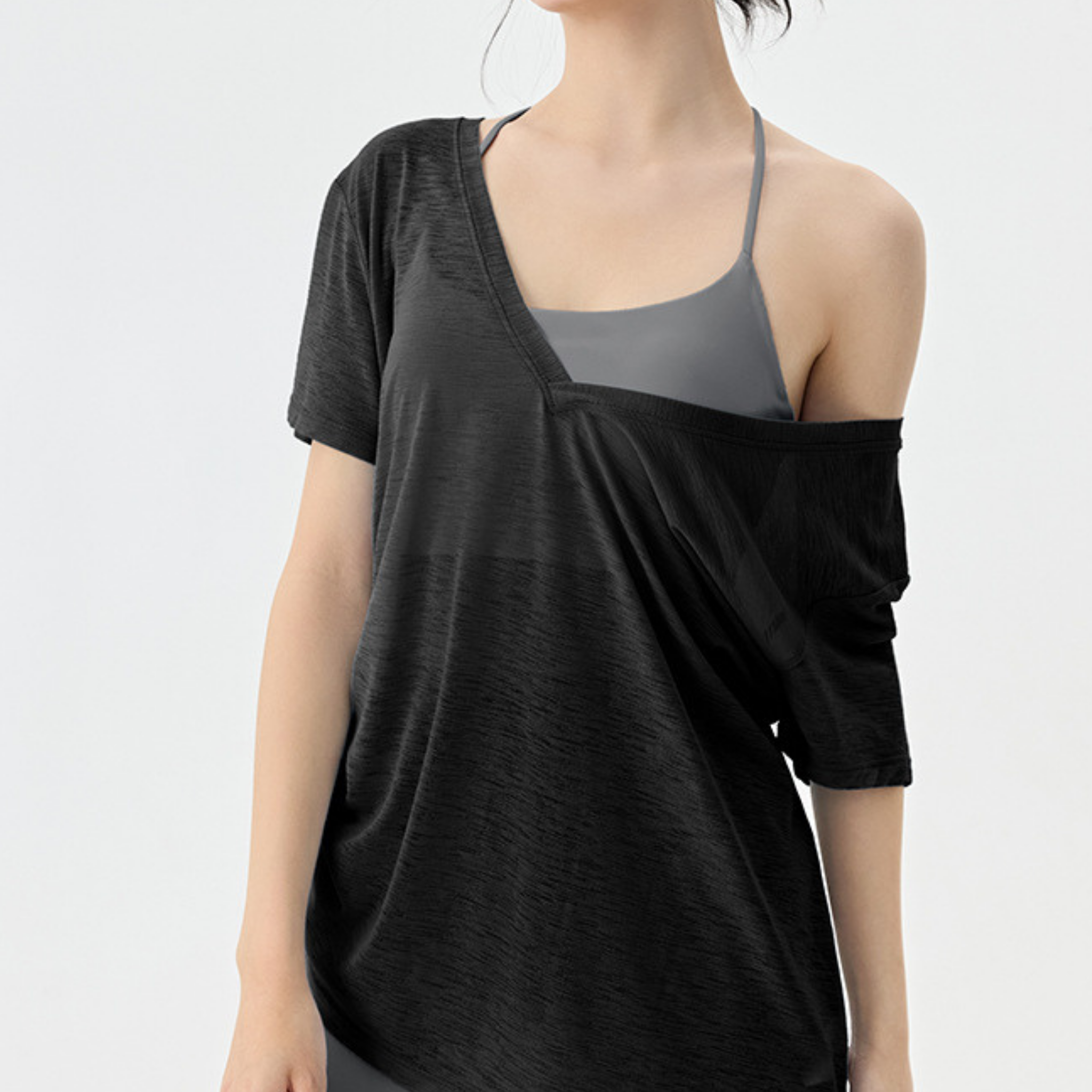 サイドシャーリング　ロング　Ｖネック　Tシャツ
