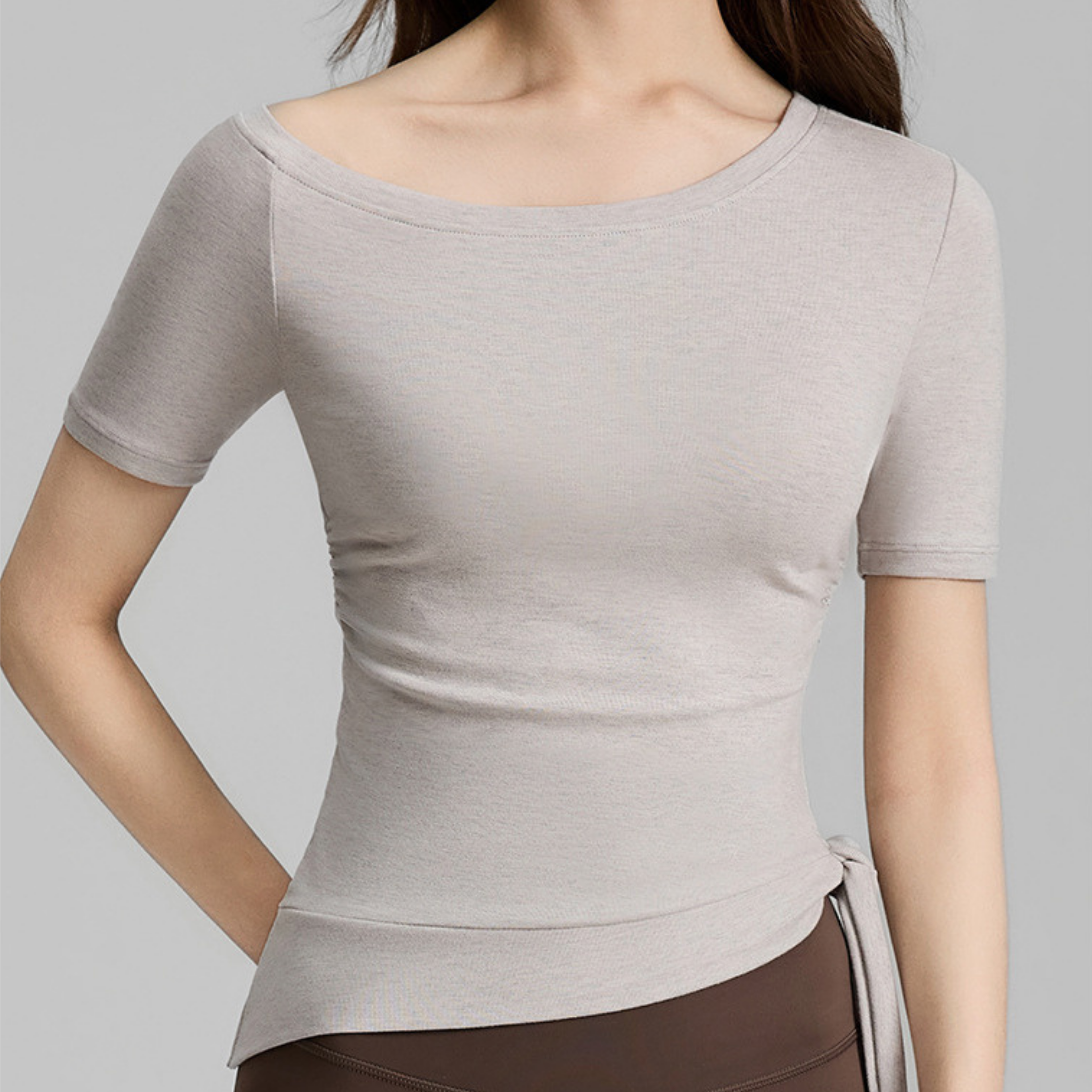 オフショルダー　リブ編み　半袖トップス