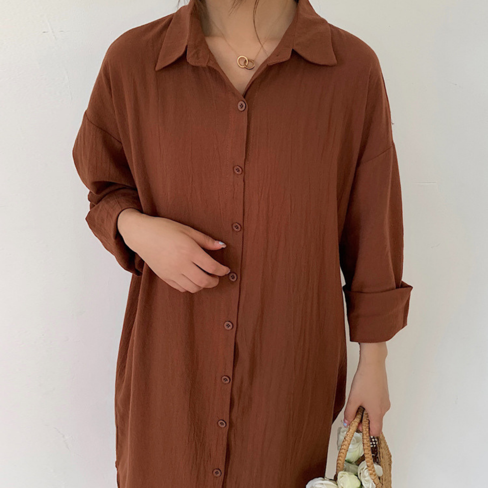 ミニマルロングシャツラウンジワンピース