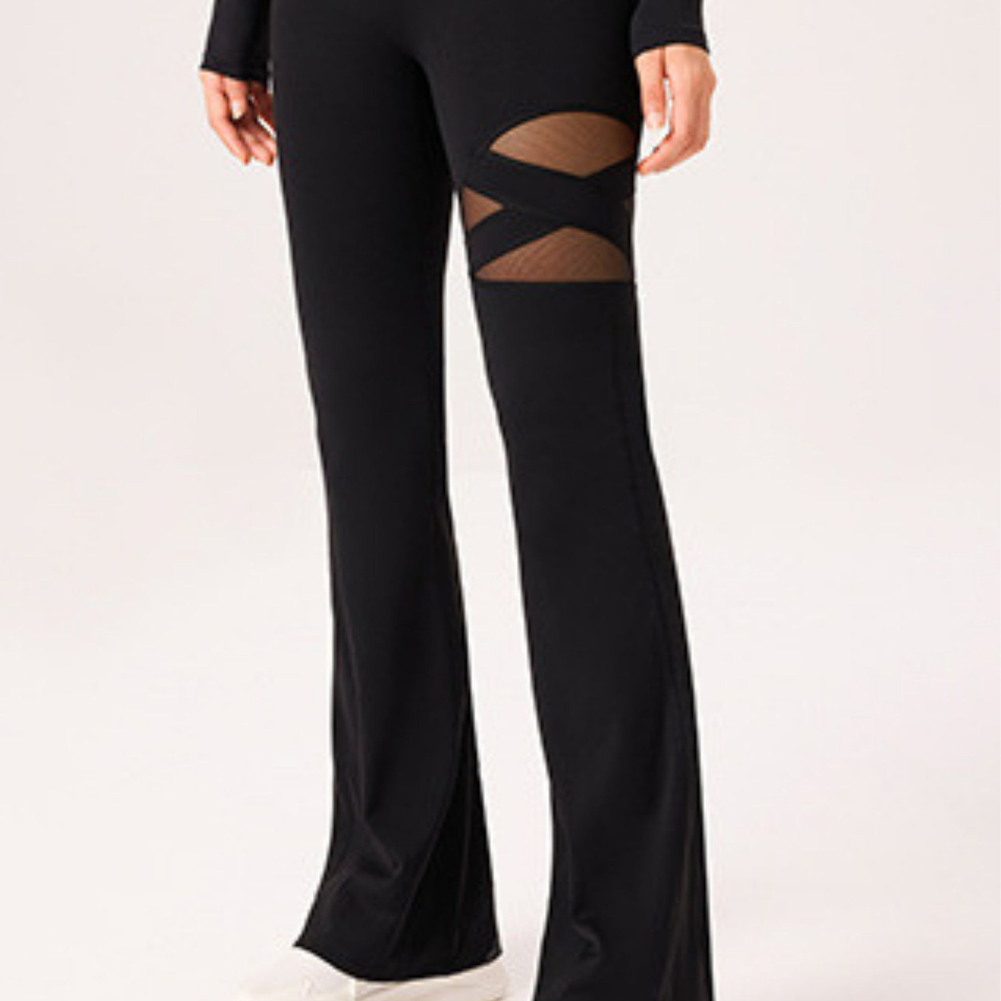 ワンポイントメッシュ　フレアレギンス