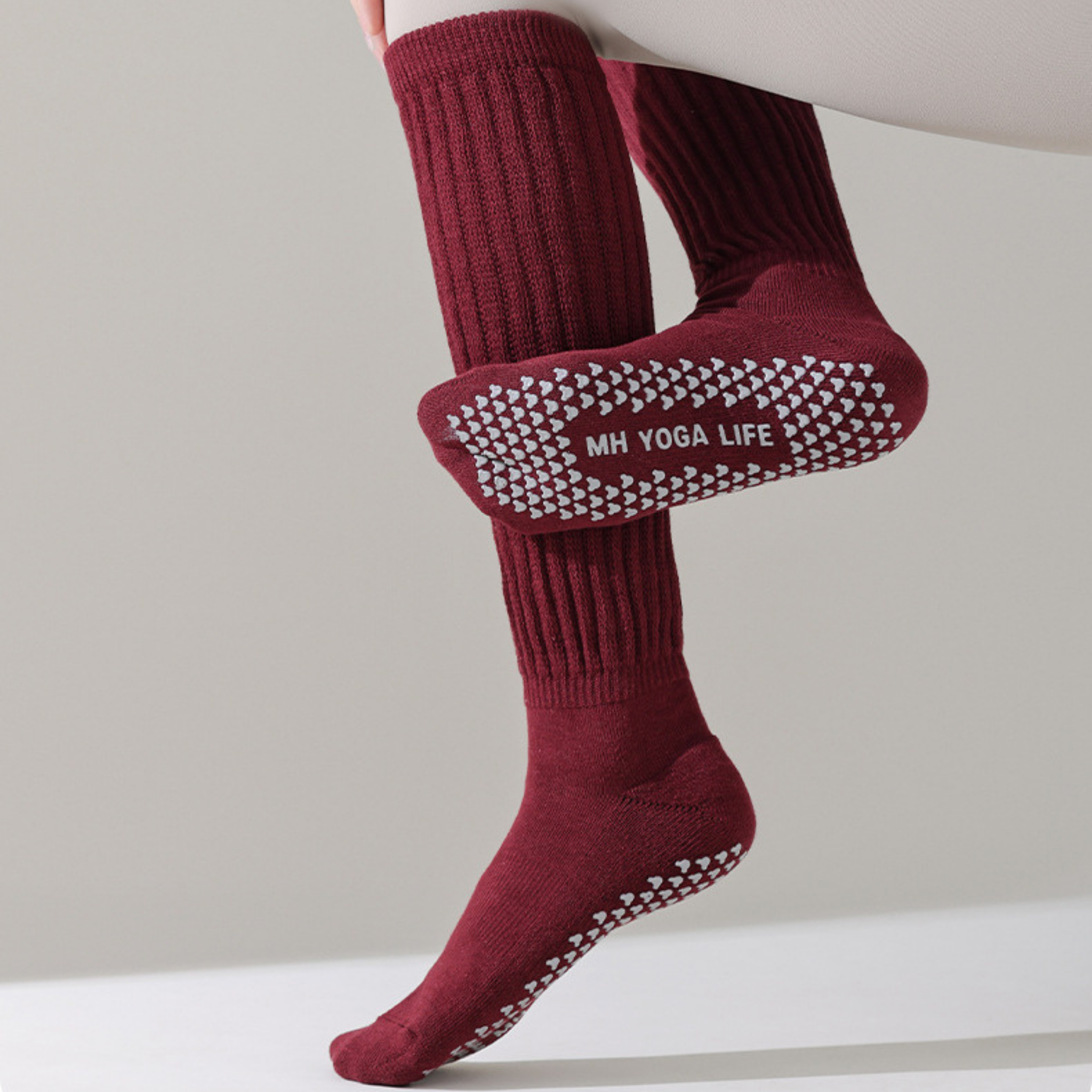 厚手　滑り止め付き　ハイソックス