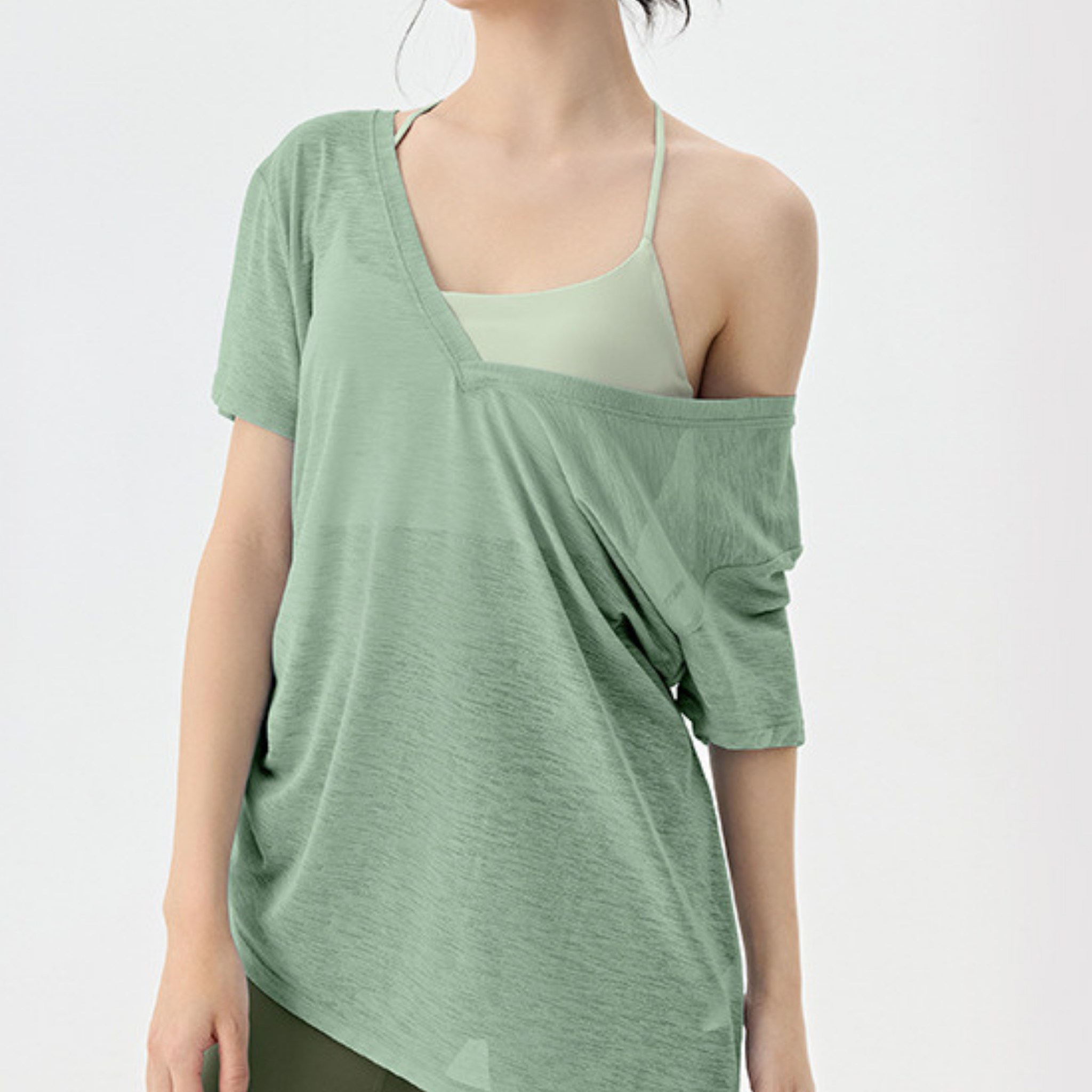 サイドシャーリング　ロング　Ｖネック　Tシャツ