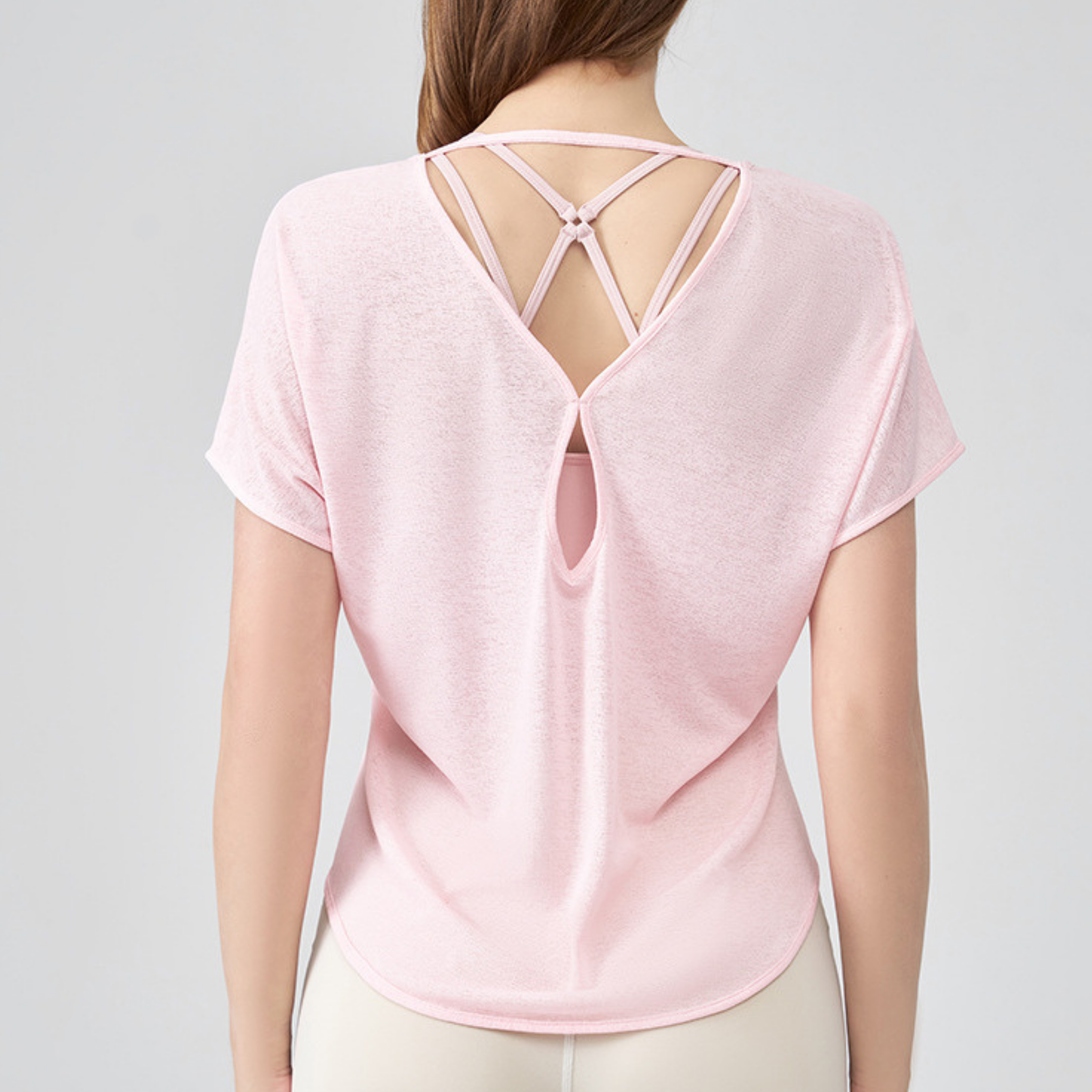 トライアングル　バックオープン　スリム　半袖Tシャツ