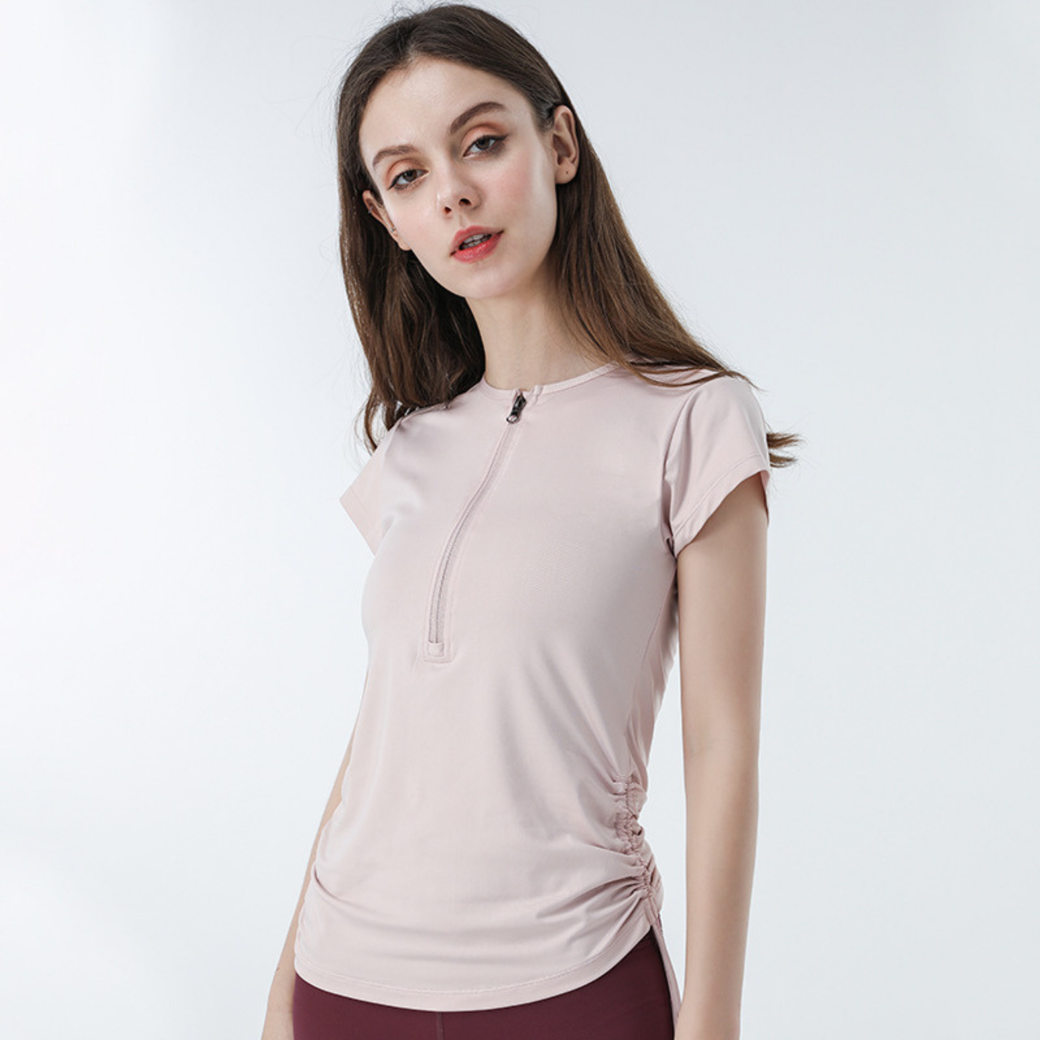 フロントジップ　タイトドローストリング　Tシャツ