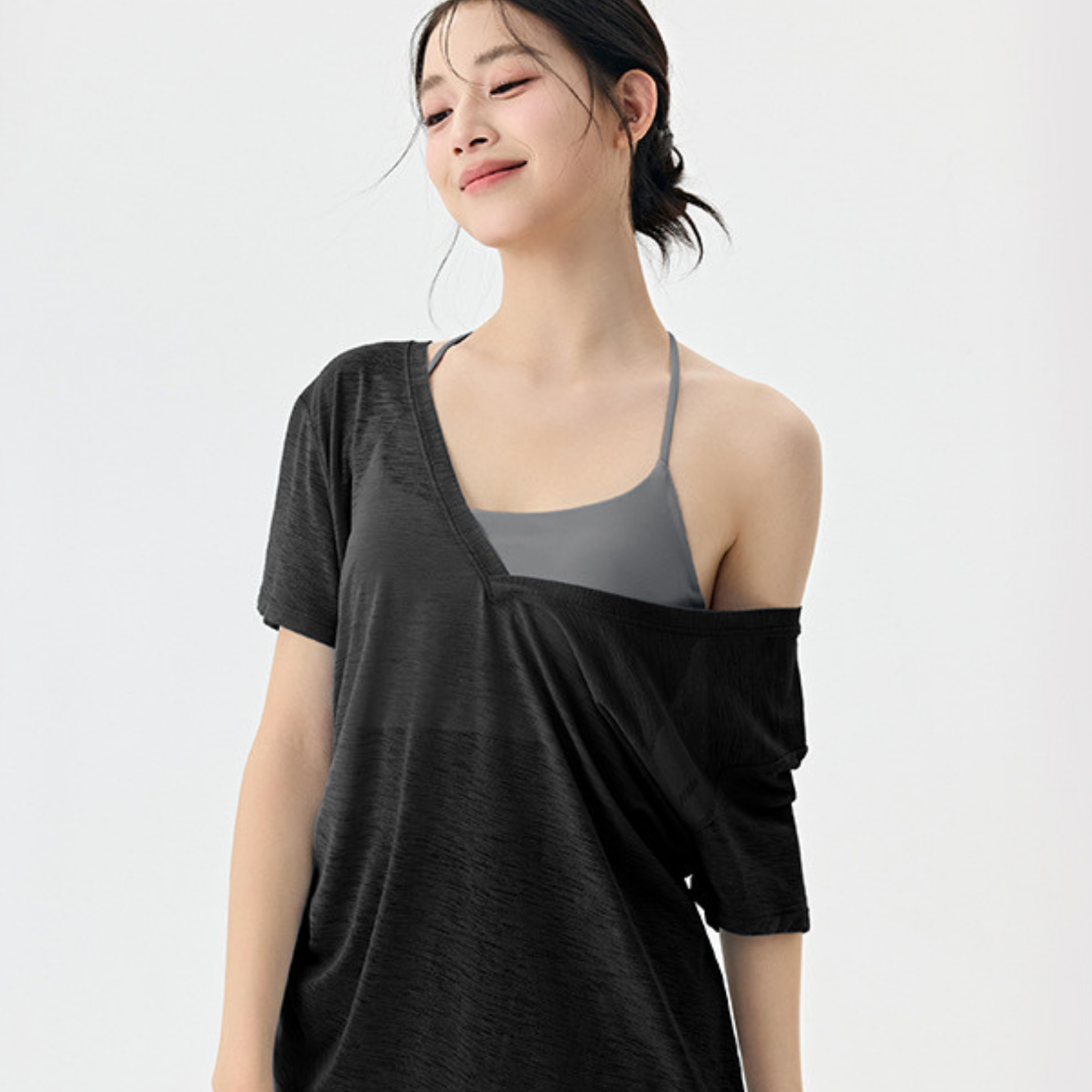 サイドシャーリング　ロング　Ｖネック　Tシャツ