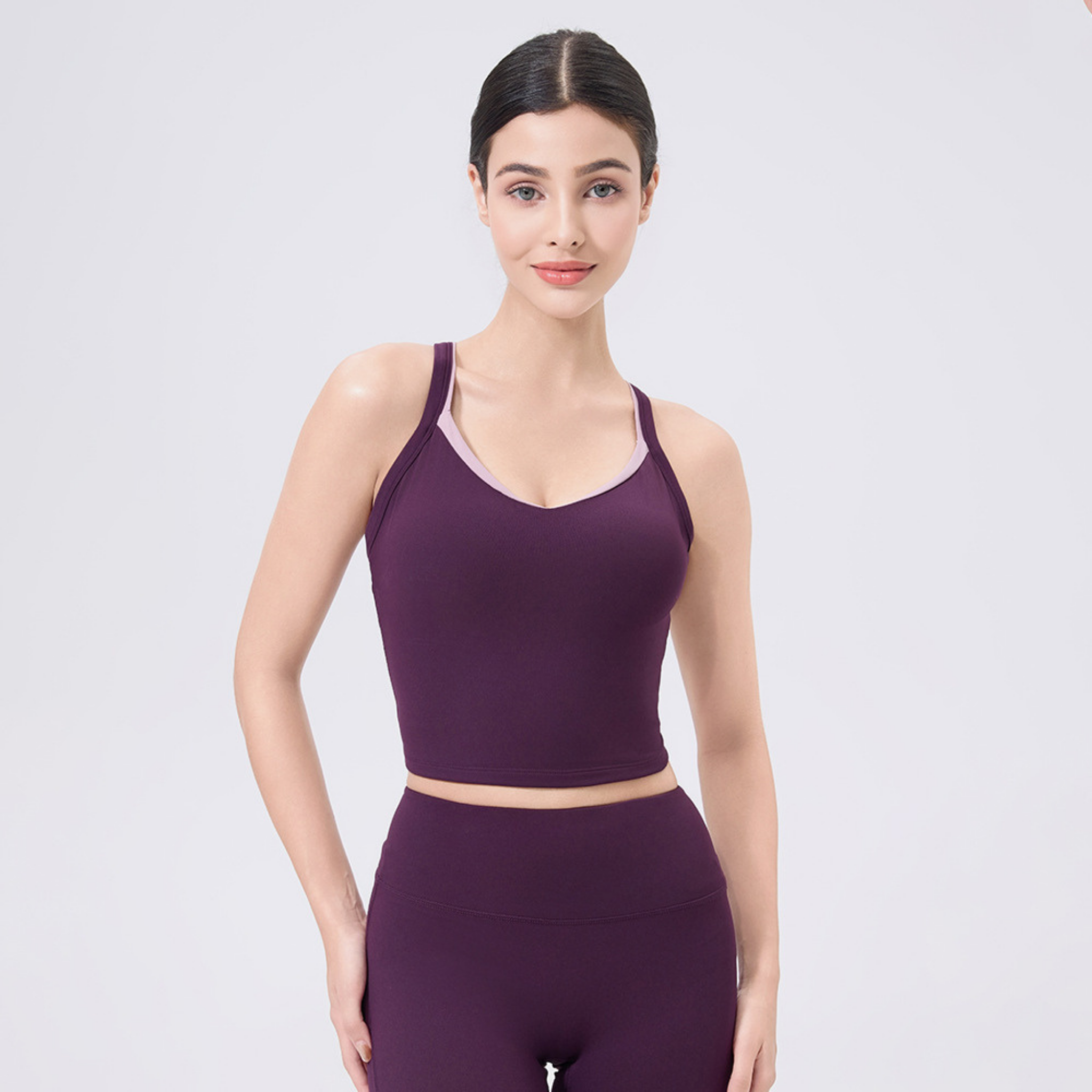 Vネック　カラーフェイクツーピース　スポーツブラ