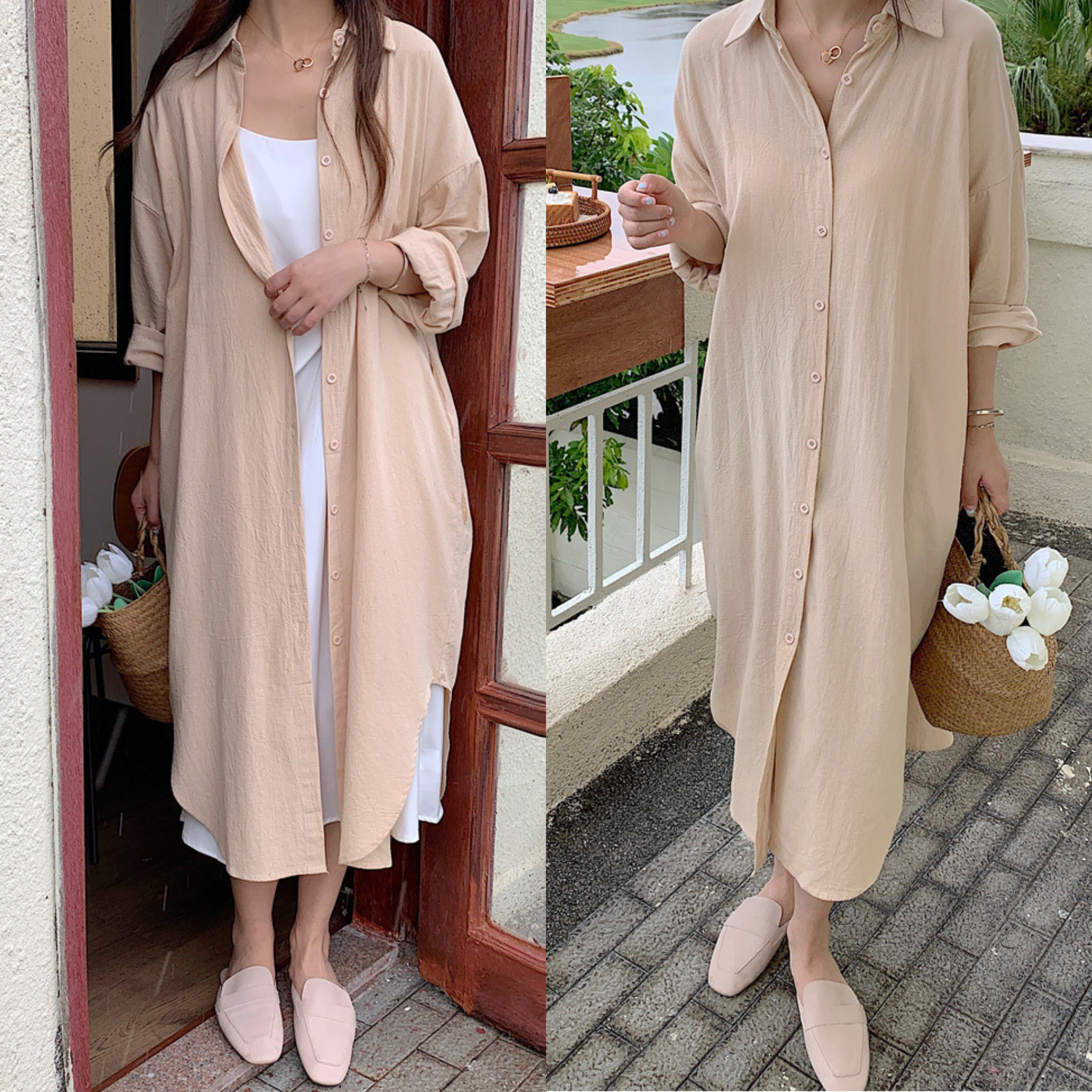 ミニマルロングシャツラウンジワンピース