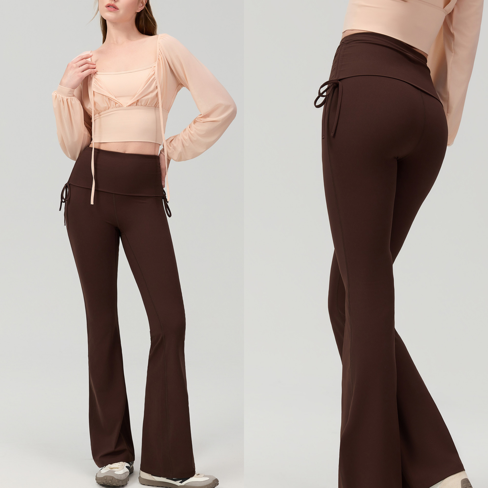 フォールドウエスト ドローストリングフレアパンツ