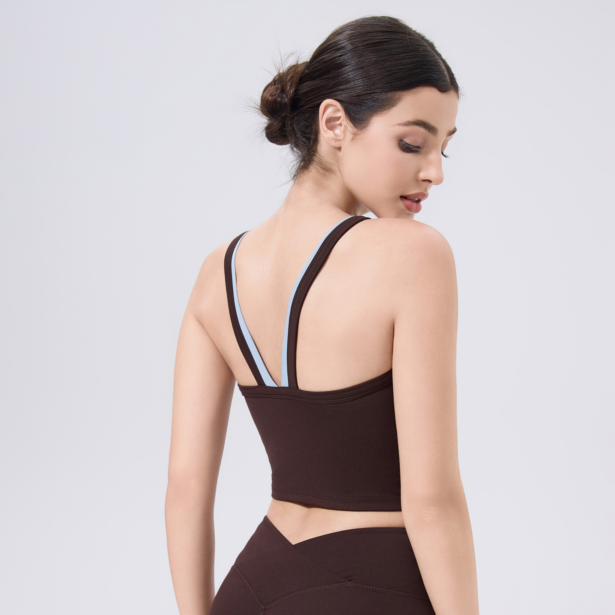 Vネック　カラーフェイクツーピース　スポーツブラ