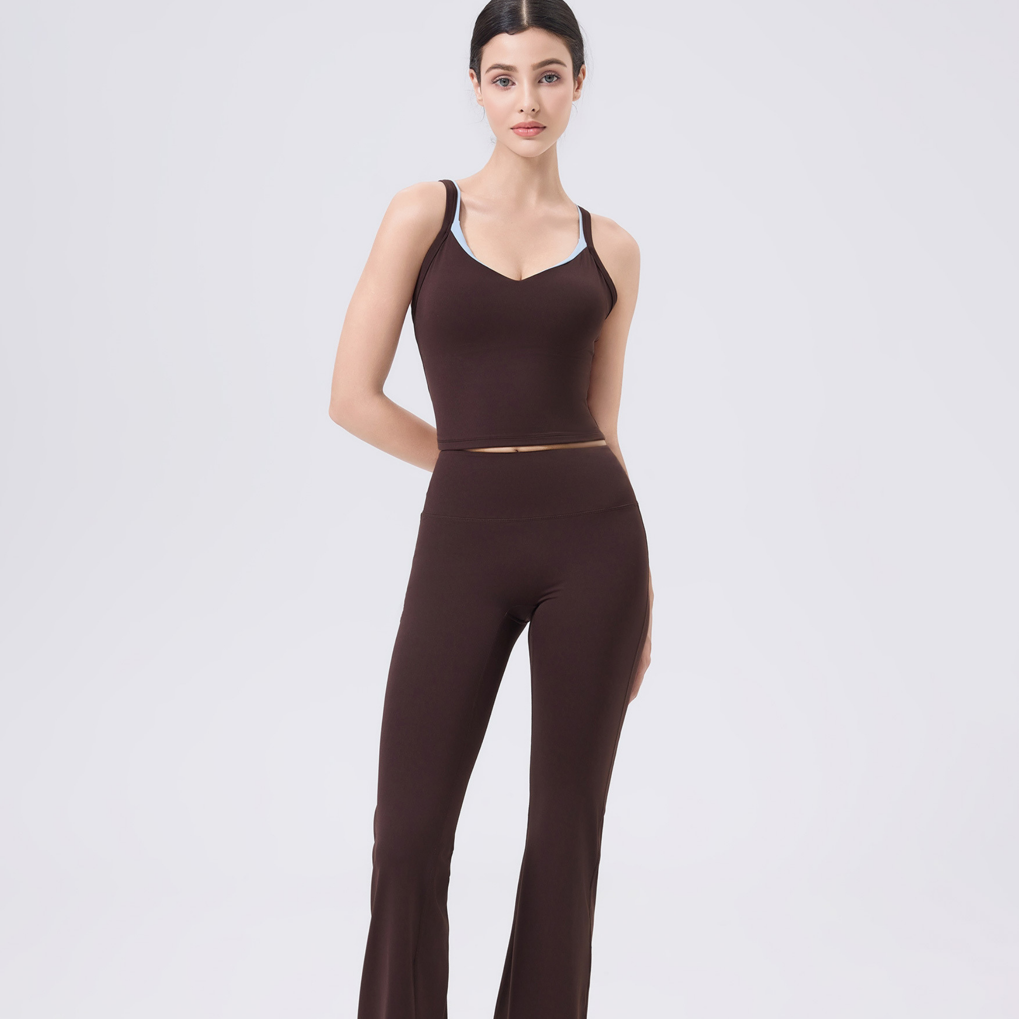 Vネック　カラーフェイクツーピース　スポーツブラ