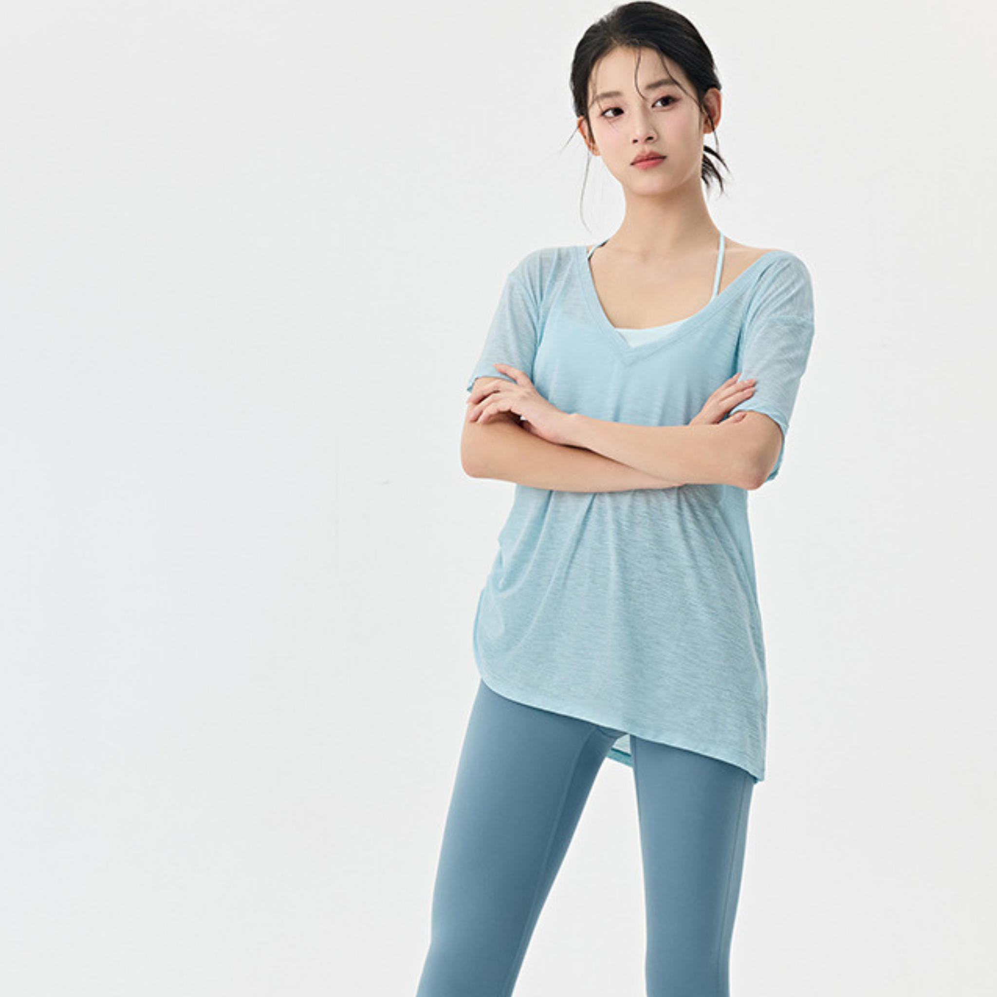 サイドシャーリング　ロング　Ｖネック　Tシャツ