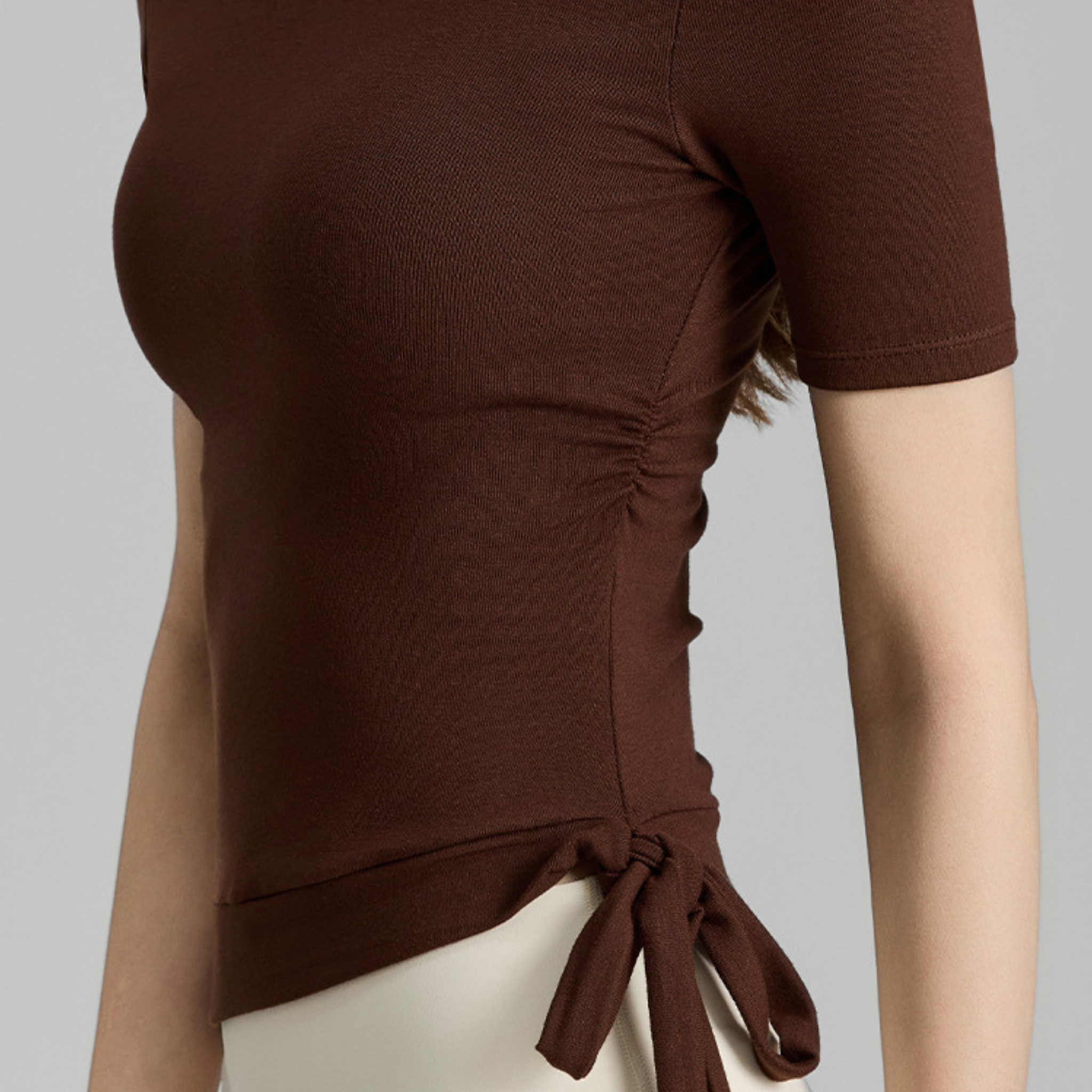 オフショルダー　リブ編み　半袖トップス