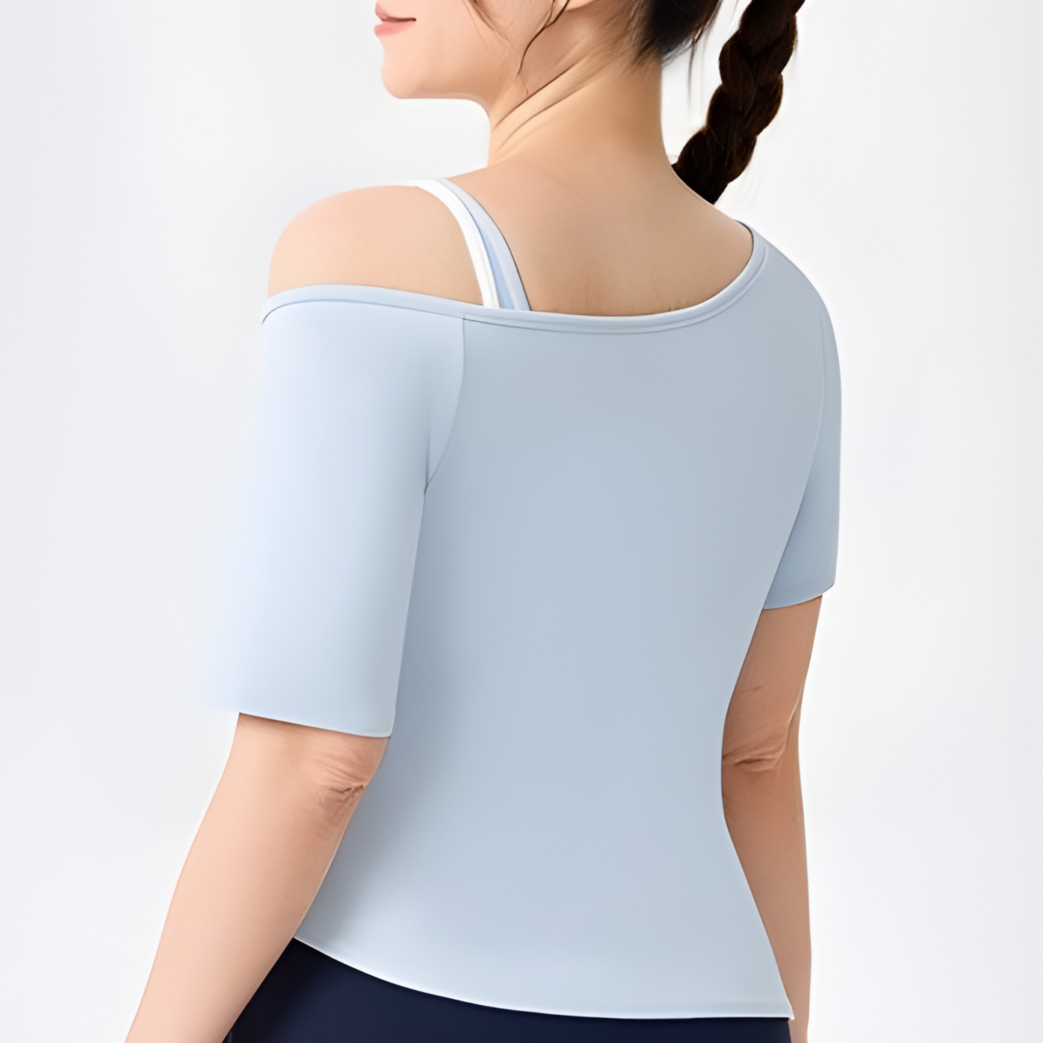 ショルダーレイヤード　サイドウエストギャザー　半袖