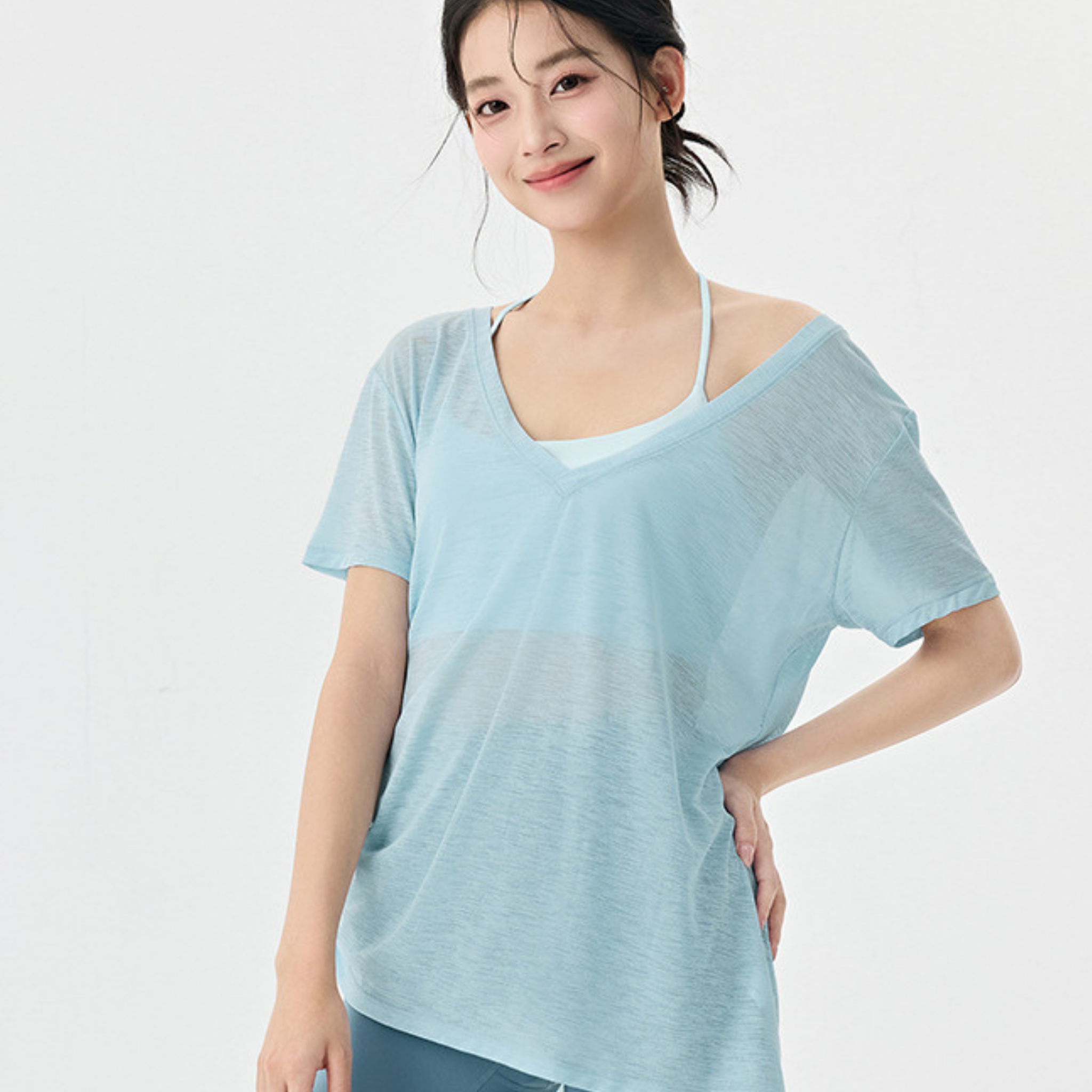 サイドシャーリング　ロング　Ｖネック　Tシャツ