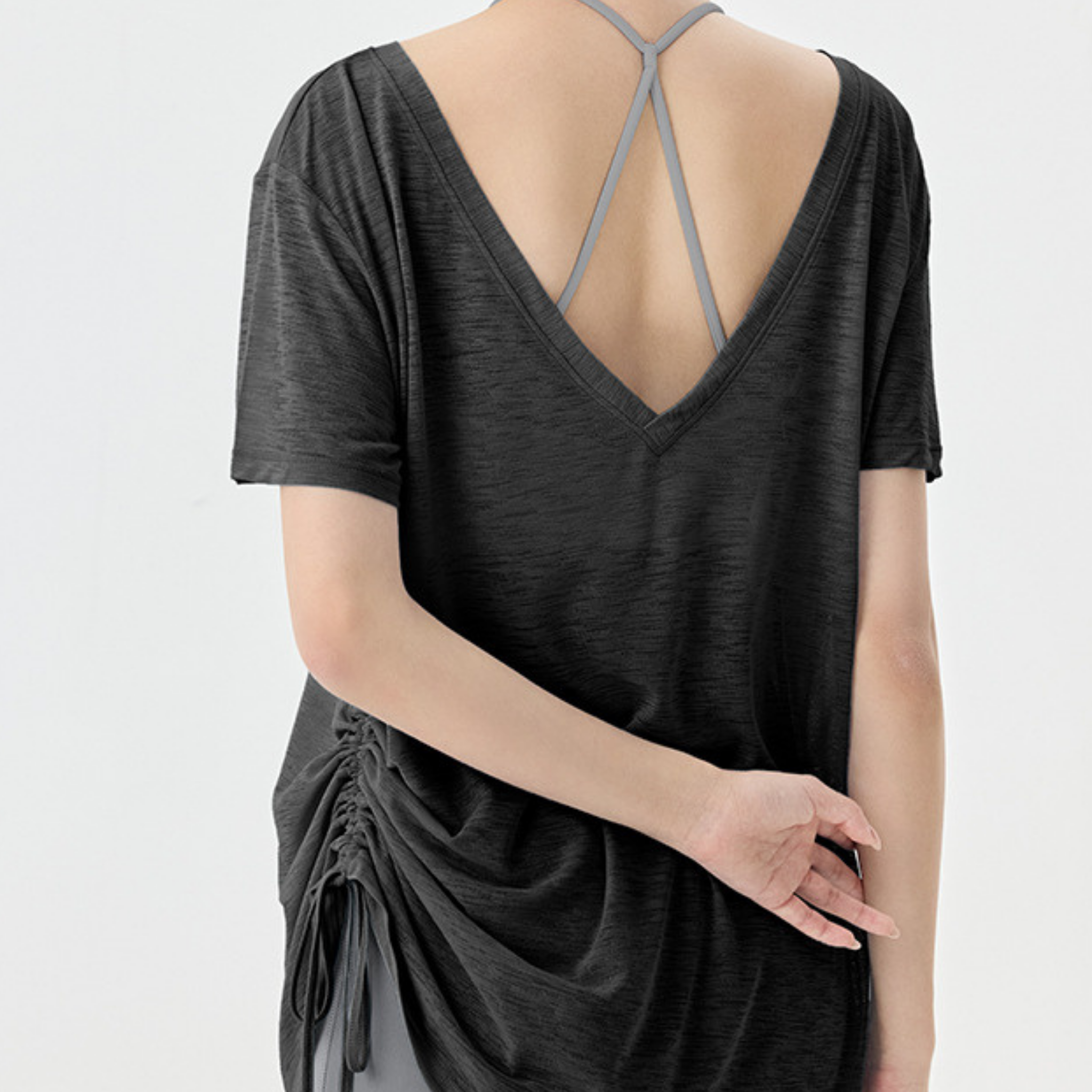 サイドシャーリング　ロング　Ｖネック　Tシャツ