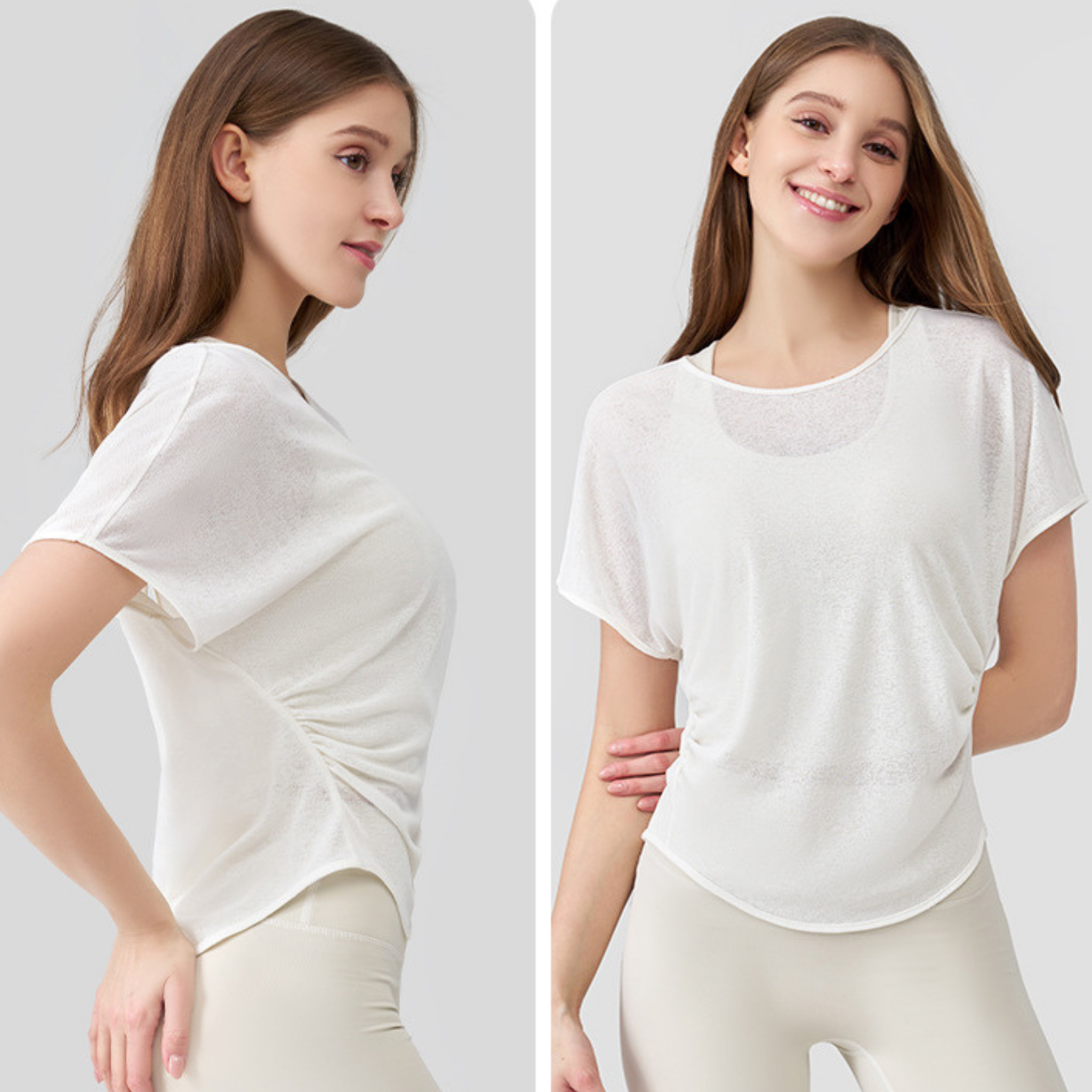 トライアングル　バックオープン　スリム　半袖Tシャツ