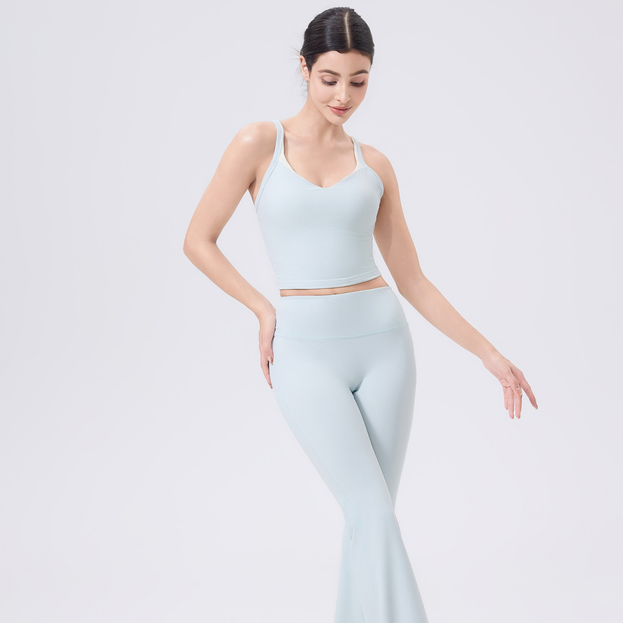 Vネック　カラーフェイクツーピース　スポーツブラ