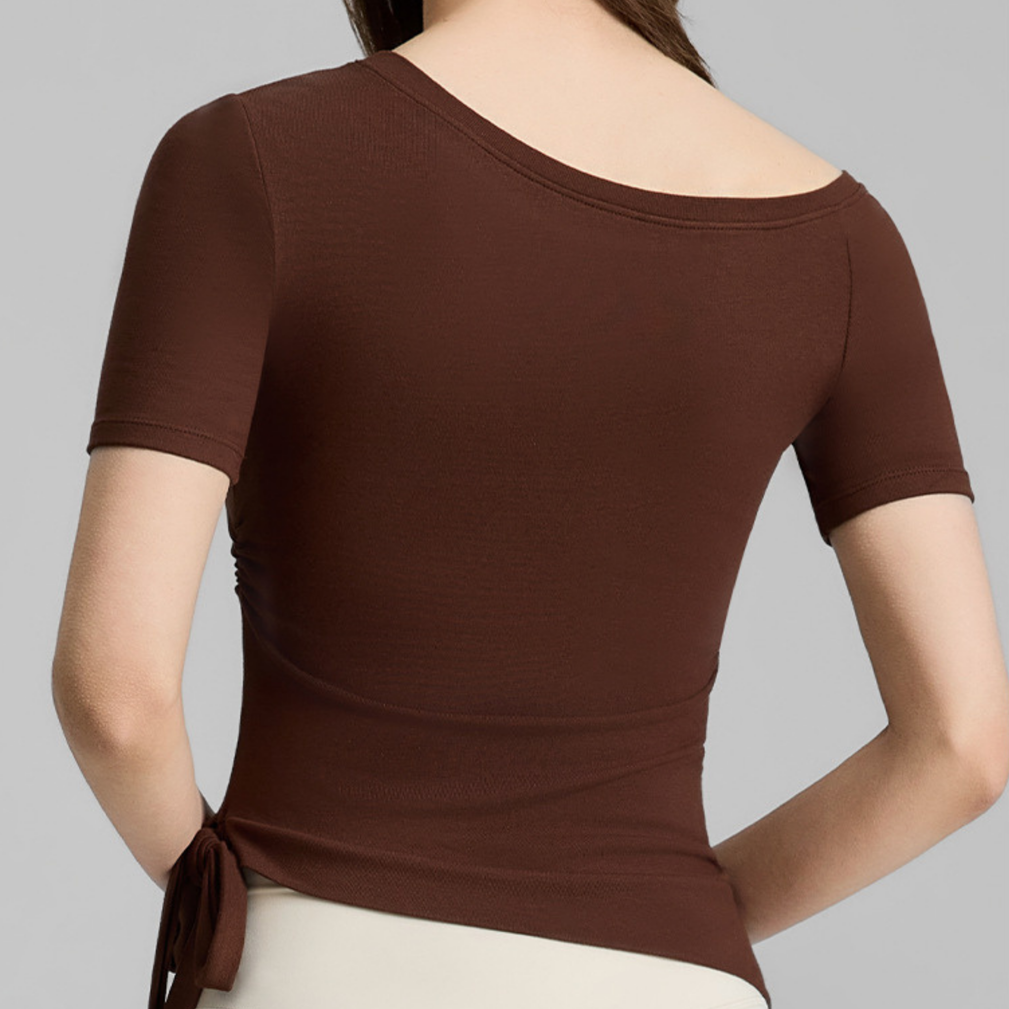 オフショルダー　リブ編み　半袖トップス