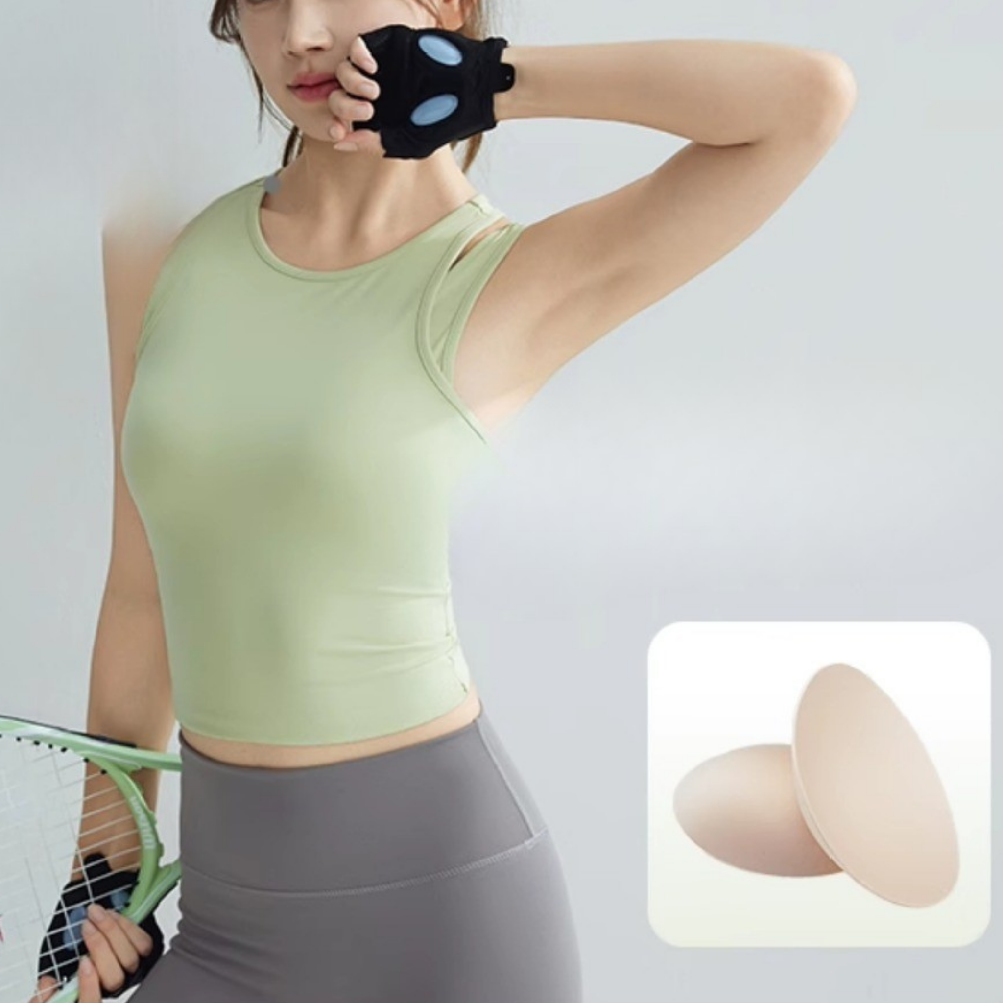 胸パッド付　フェイクツーピースストラップ　タンクトップ